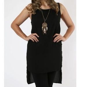Plus woven sleeveless round neck hi low‎ tunic